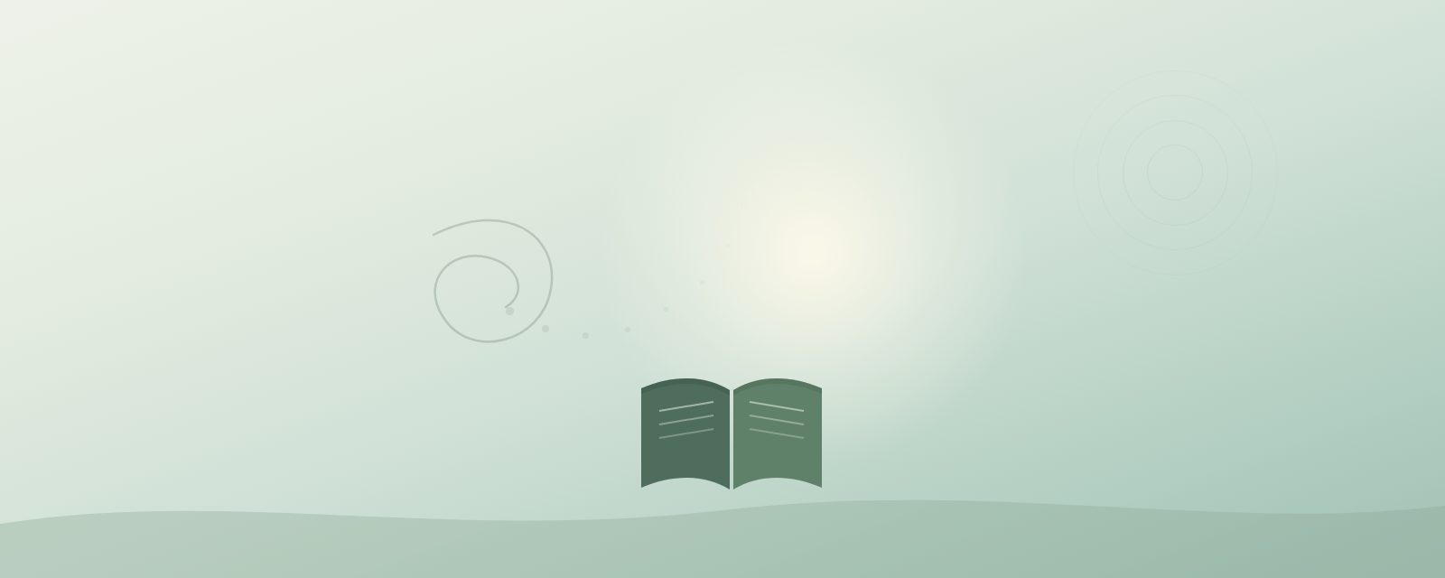 Ruhige Illustration mit aufgeschlagenem Buch vor sanftem Hintergrund
